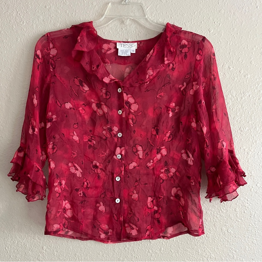 Vintage Tess Silk ruffle sleeve blouse